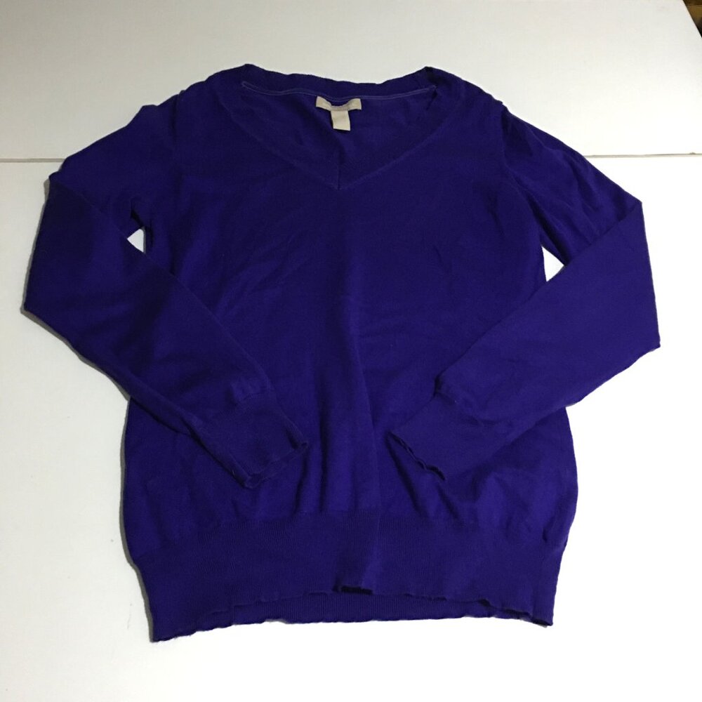 Banana Republic Sweater Womens Medium Blue V-Neck Pullover Silk Blend Preppy